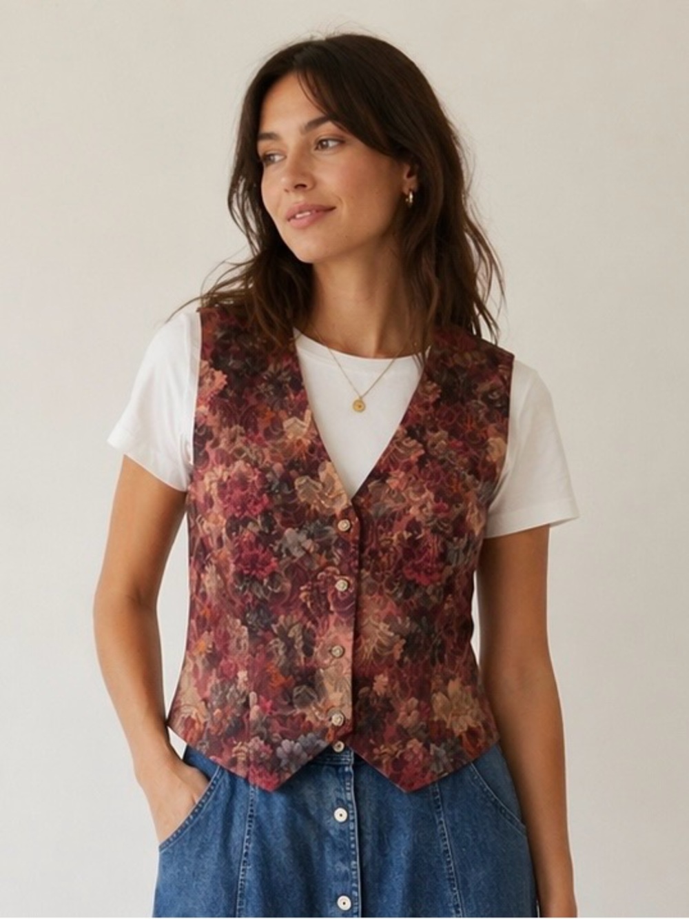 Vintage 90s Laura Floral Tapestry Vest